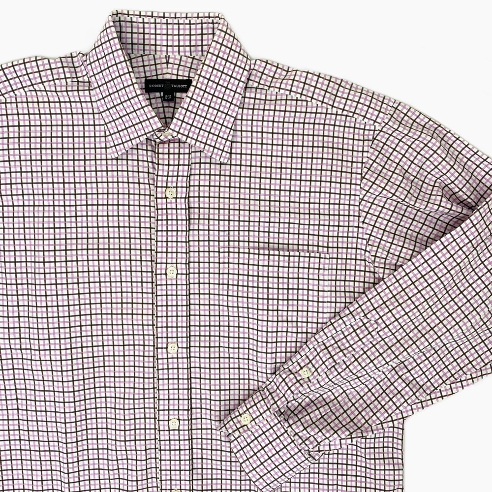 Robert Talbott Pink Grid Pattern Dress Shirt 16 - image 6